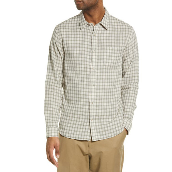 Vince Desert Side Plaid Shirt Beige White Gray Size M 1074